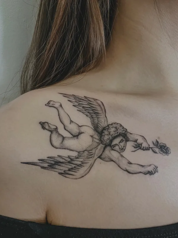 female black and grey black and grey татуировка на shoulder blade #59308 | Тату мастер Jenya Willow