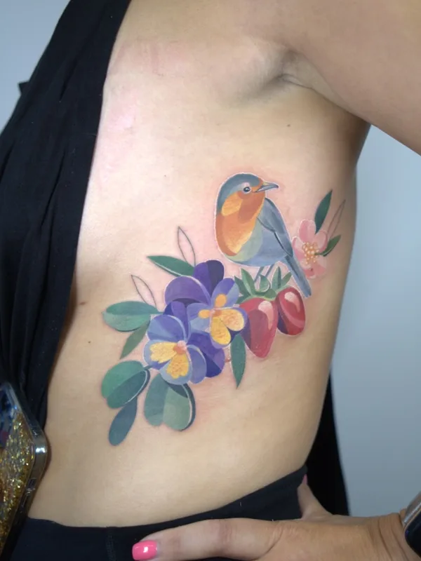 female color illustrative tattoo on ribcage #59894 | Tattoo Artist Ivan Androsov 