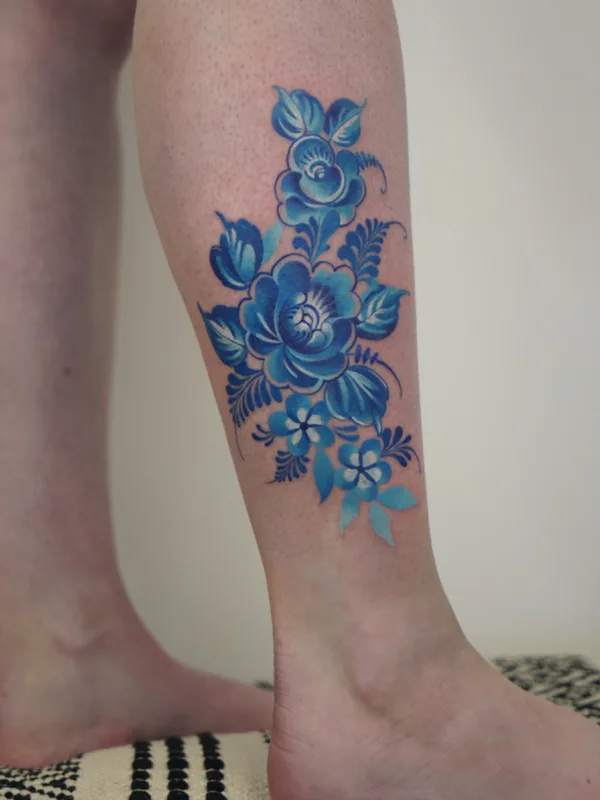 color botanic tattoo on calf #59900 | Tattoo Artist Ivan Androsov 