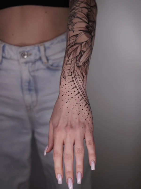 female black and grey linework tattoo on forearm #59897 | Tattoo Artist Ivan Androsov 