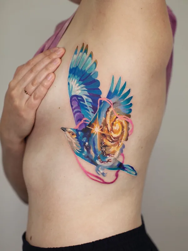 female color illustrative tattoo on ribcage #59892 | Tattoo Artist Ivan Androsov 