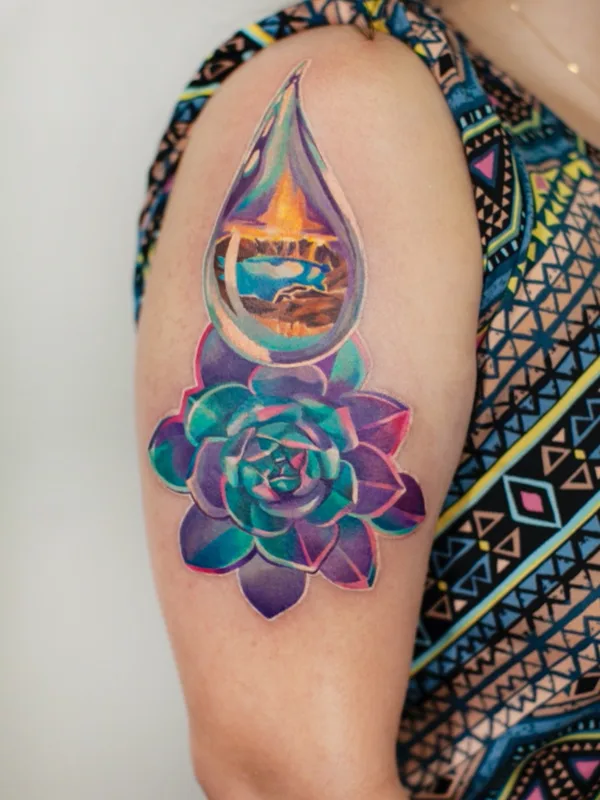 female color watercolor tattoo on upper arm #59893 | Tattoo Artist Ivan Androsov 