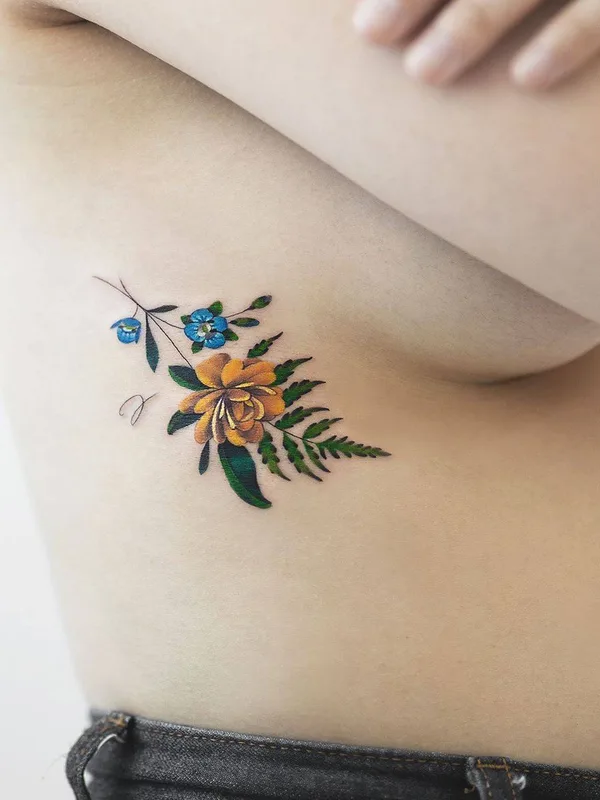 female color botanic 타투 부위 ribcage #34116 | 타투이스트 Rey Jasper