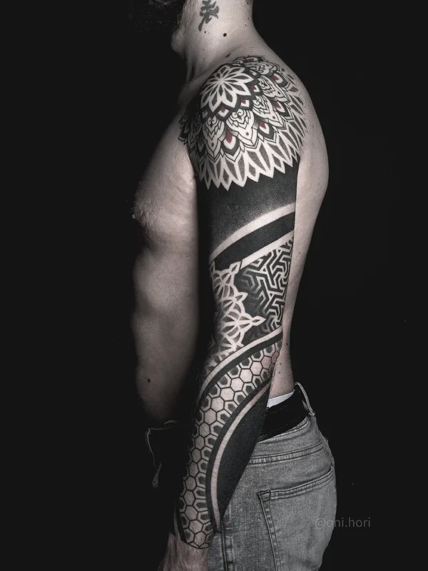 male black ornamental 타투 부위 sleeve #38171 | 타투이스트 Oni.hori