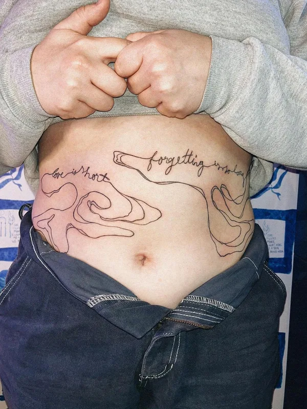 black linework tattoo auf stomach #63341 | Tätowierer Mira Mariah