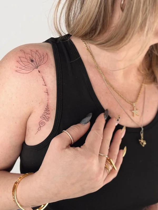 female black fineline tattoo on shoulder #63359 | Tattoo Artist Carla R