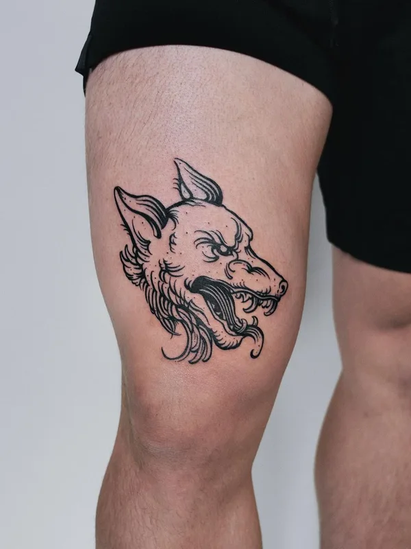black blackwork tatuaje en thigh #63377 | Tatuador myrkur_tattoo
