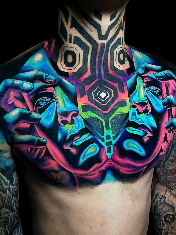 color surrealism tattoo on chest #38749 | Tattoo Artist Leonardo_tattoos
