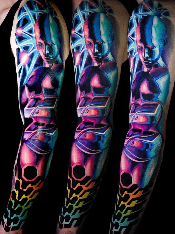 color cyber tattoo on full sleeve #38745 | Tattoo Artist Leonardo_tattoos