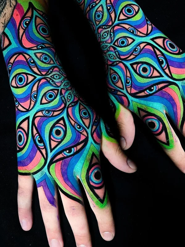 color abstract tattoo on hand #38743 | Tattoo Artist Leonardo_tattoos
