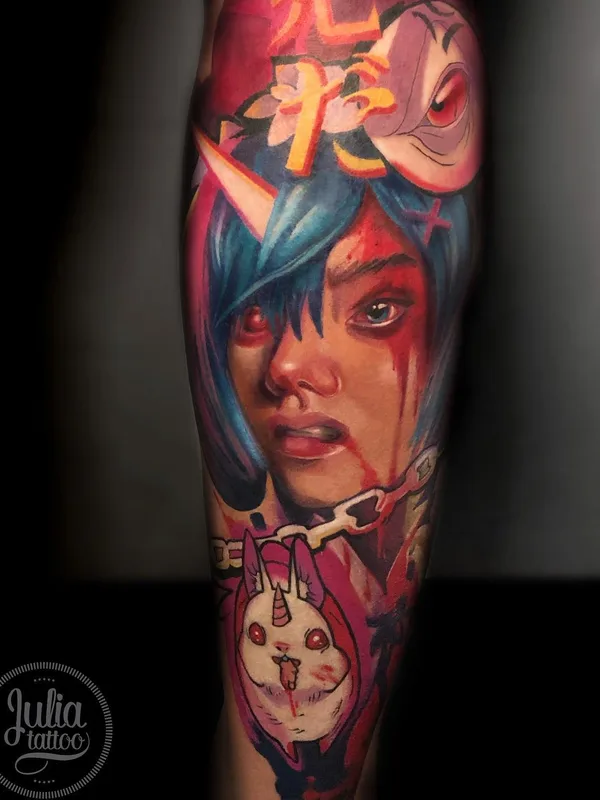 female color anime tattoo auf forearm #52560 | Tätowierer Julia Prozorova