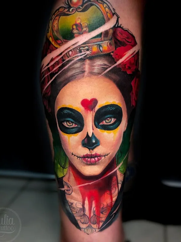 female color realism tattoo auf calf #52559 | Tätowierer Julia Prozorova