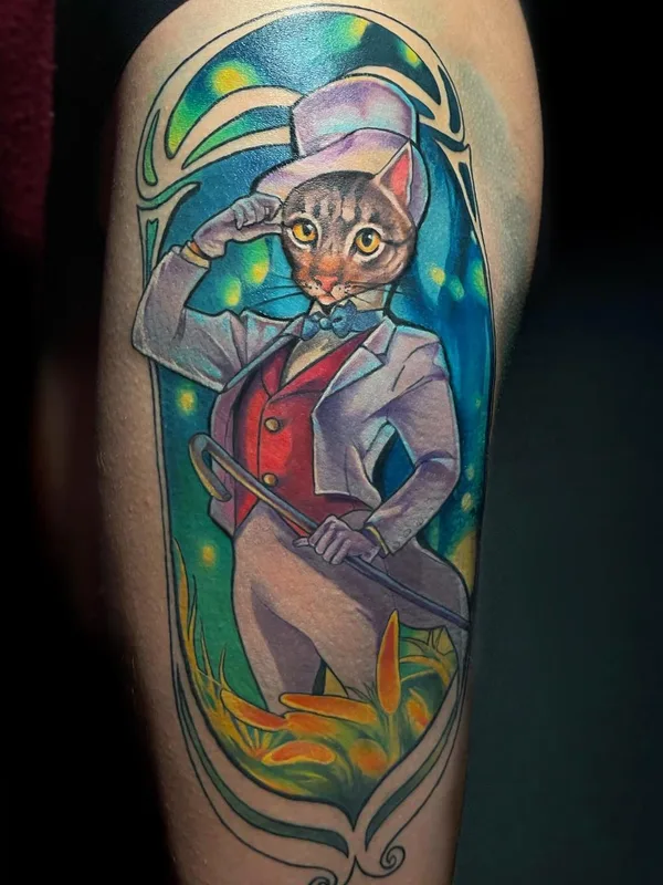 color illustrative tattoo auf thigh #52570 | Tätowierer Julia Prozorova