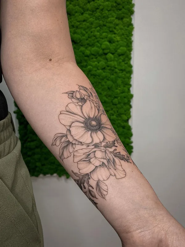 black and grey fineline татуировка на forearm #52586 | Тату мастер Галина Горячих