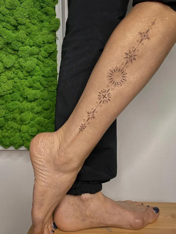 female black linework татуировка на calf #52595 | Тату мастер Галина Горячих