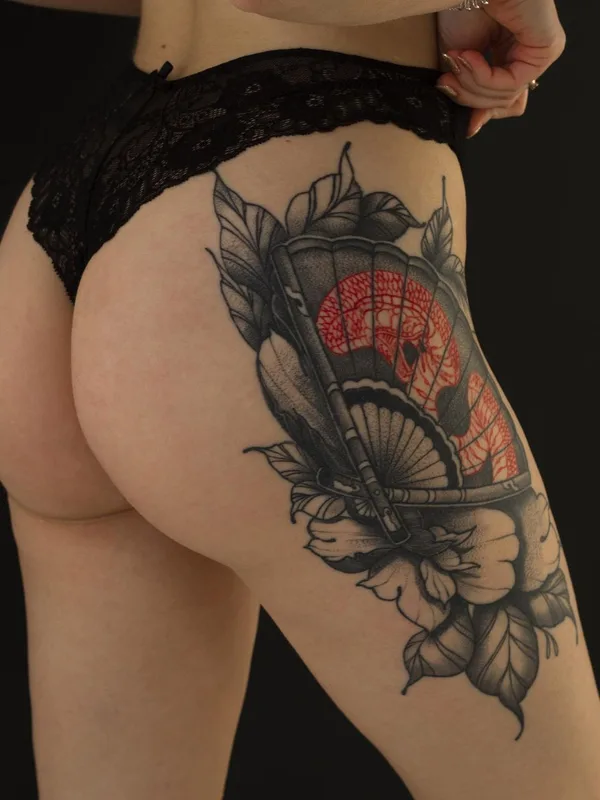female color japanese татуировка на thigh #52610 | Тату мастер Владислав Скрябин