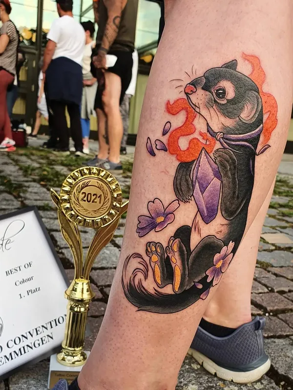 color illustrative tattoo auf calf #52636 | Tätowierer Katia Ink
