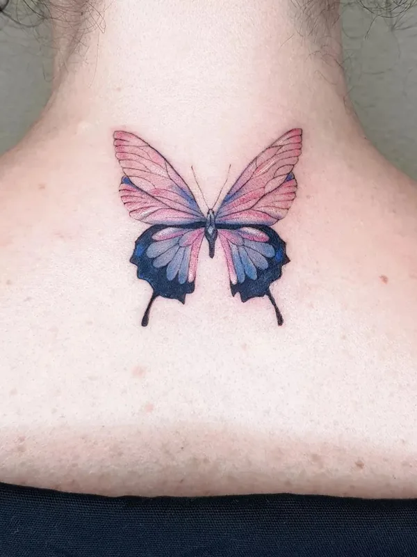 female color watercolor татуировка на back of neck #52701 | Тату мастер Эвелина @evelina_lem_tattoo