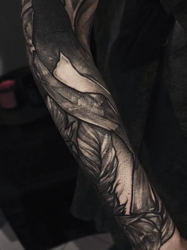 black and grey blackwork татуировка на full sleeve #65741 | Тату мастер Полина Гаевская