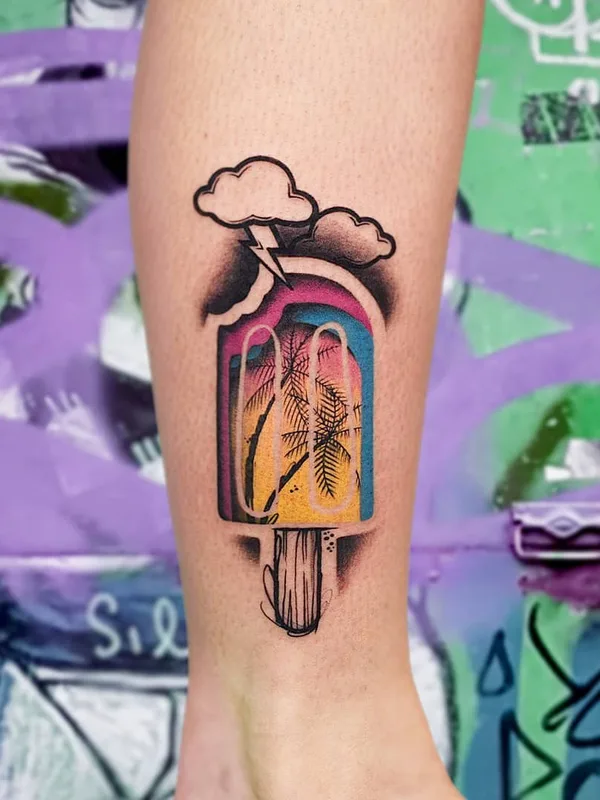 color illustrative tattoo on calf #30802 | Tattoo Artist Sku Plux