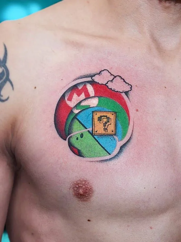 male color illustrative tattoo on chest #30806 | Tattoo Artist Sku Plux