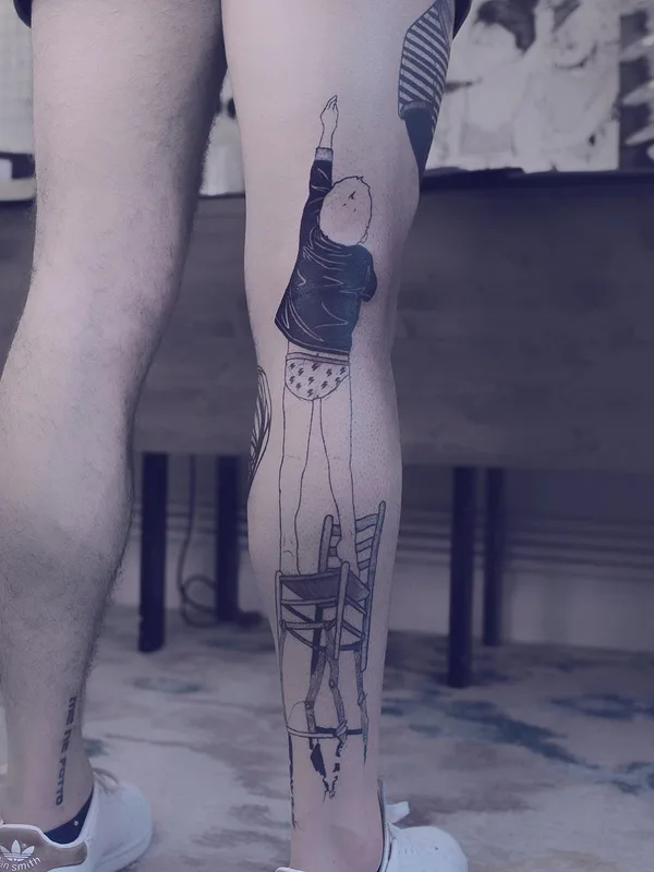 black sketch tattoo auf calf #36868 | Tätowierer Serena Caponera