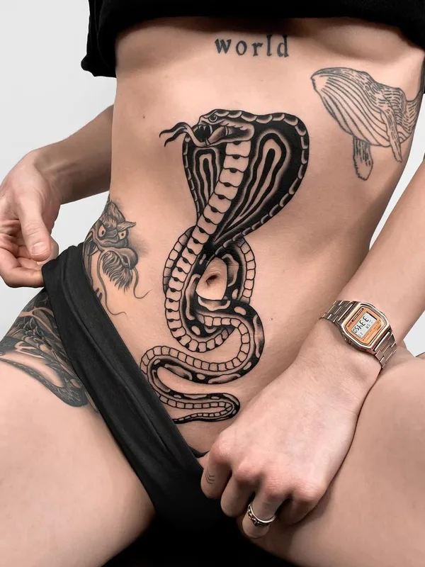 female black blackwork tattoo on stomach #41560 | Tattoo Artist Арсений Божинов
