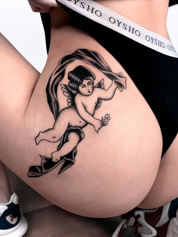 female black blackwork tattoo on hip #41561 | Tattoo Artist Арсений Божинов