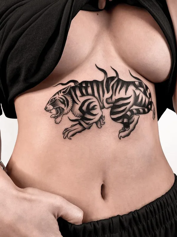 female black blackwork tattoo on sternum #41563 | Tattoo Artist Арсений Божинов