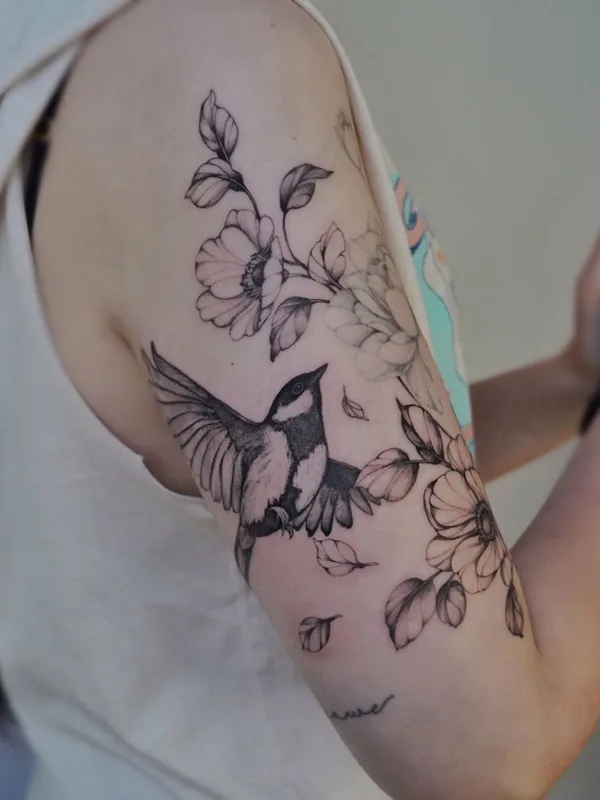 female black botanic tattoo on shoulder #57697 | Tattoo Artist Yarina Tereshchenko