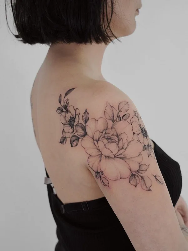 female black botanic tattoo on shoulder #57694 | Tattoo Artist Yarina Tereshchenko