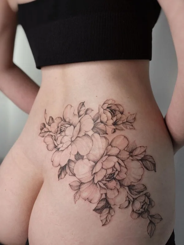 female black botanic tattoo on thigh #57699 | Tattoo Artist Yarina Tereshchenko