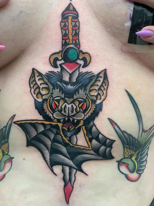 female color traditional Tatuaggio su chest #57702 | Tatuatore Paul Anderson