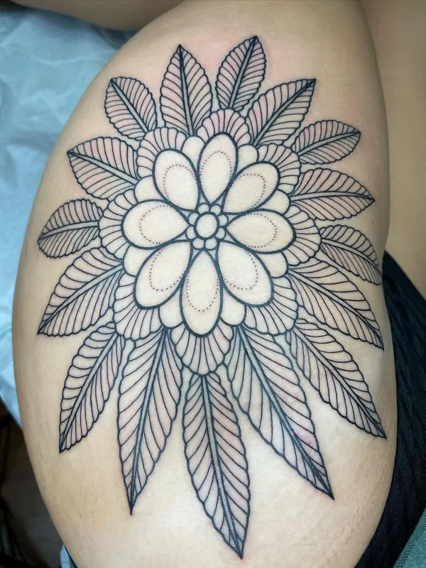 black linework 타투 부위 thigh #57738 | 타투이스트 Megan Carroll