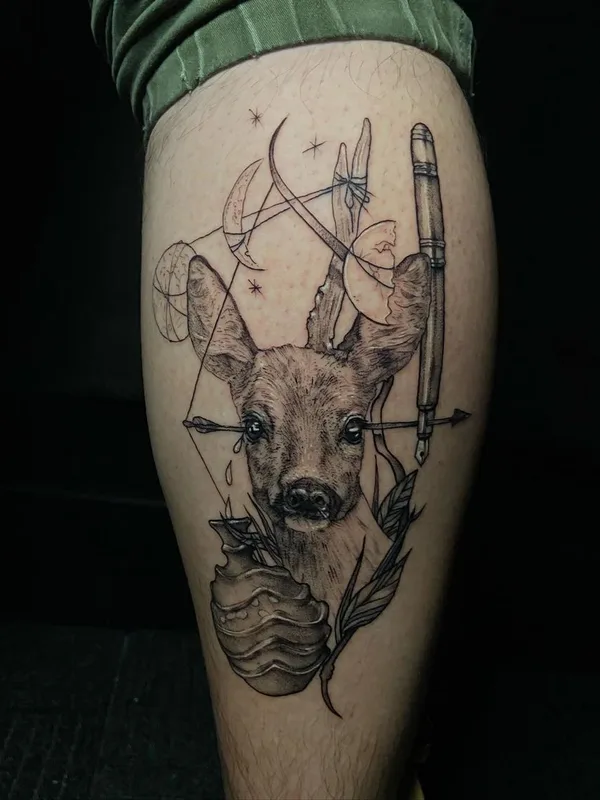black and grey blackwork tattoo on calf #57743 | Tattoo Artist Emily Falkowski
