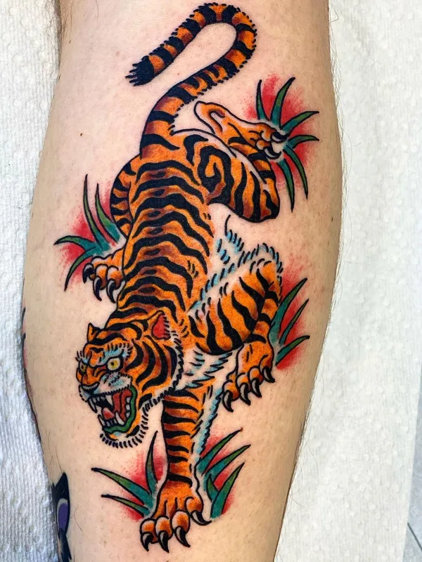 color traditional 纹身 在 calf #57756 | 纹身师 Brandon Stolicny