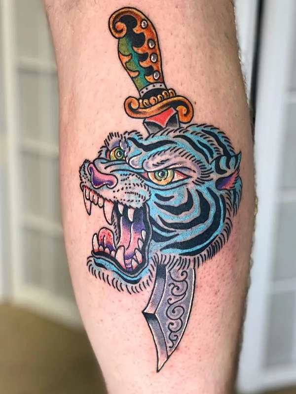 color traditional 纹身 在 calf #57755 | 纹身师 Brandon Stolicny