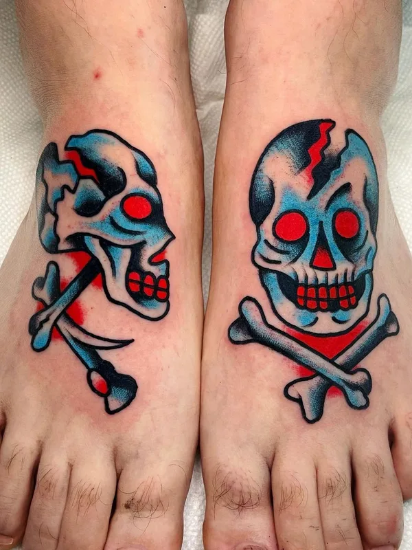 color old school tatouage sur foot #57775 | Artiste tatoueur Darius Cappelli