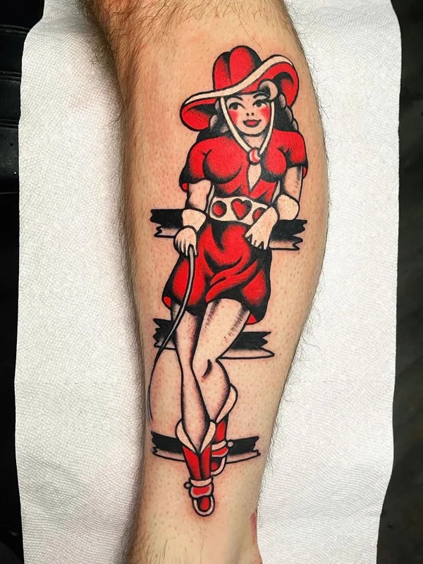 color traditional tatouage sur calf #57780 | Artiste tatoueur Darius Cappelli