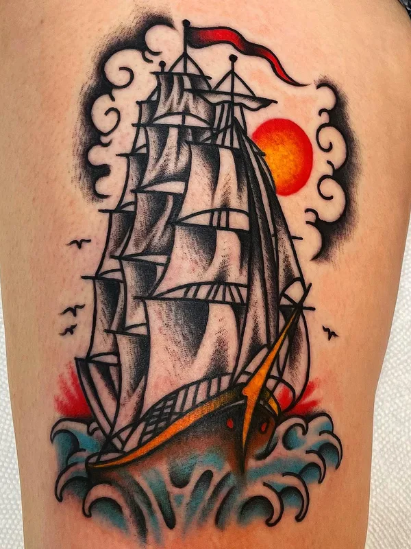 color traditional tatouage sur thigh #57793 | Artiste tatoueur Ryan Miller