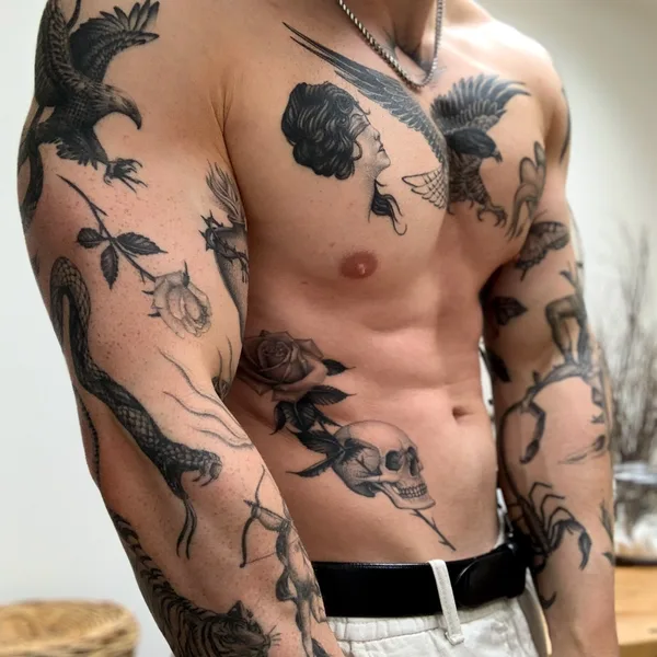 Graphic tattoo by Delphin Musquet in London