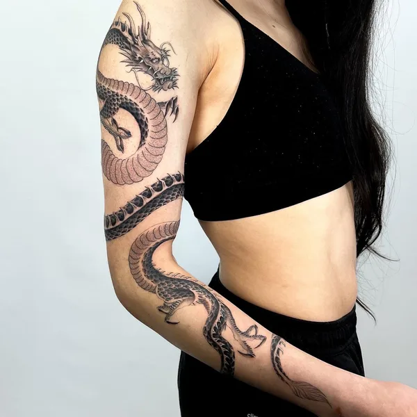 Graphic tattoo by Delphin Musquet in London