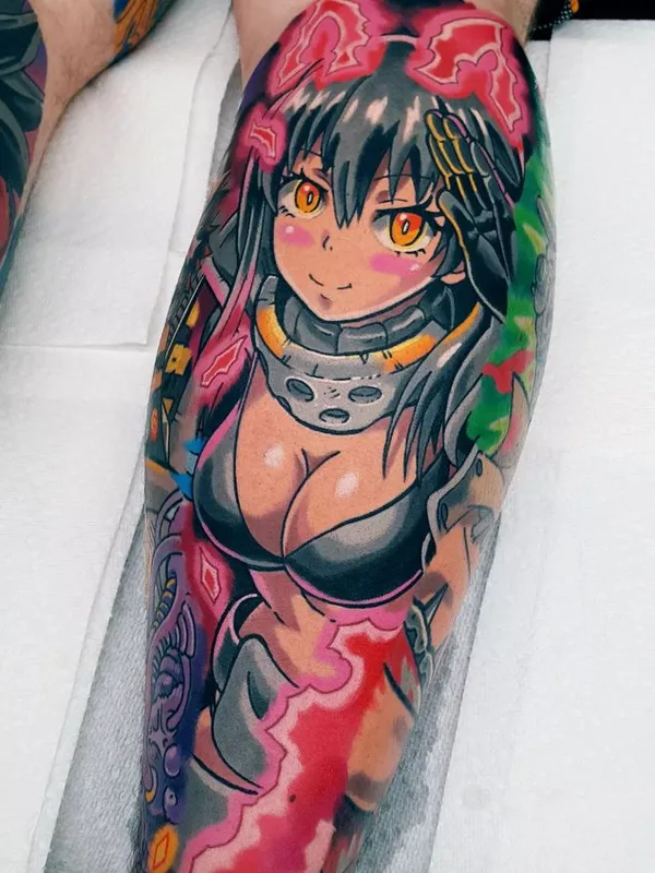 color anime Tatuaggio su calf #73998 | Tatuatore Andrew Douglas