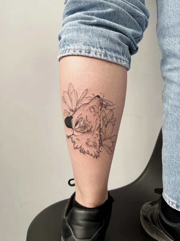 black linework татуировка на calf #74039 | Тату мастер Тарасенко Екатерина 