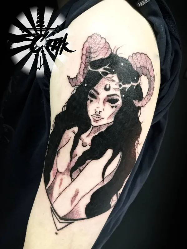 black and grey illustrative татуировка на upper arm #33415 | Тату мастер Анна EC