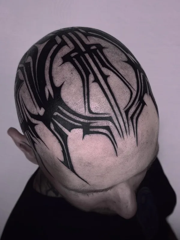 male black blackwork татуировка на head #75424 | Тату мастер Bastian Blau