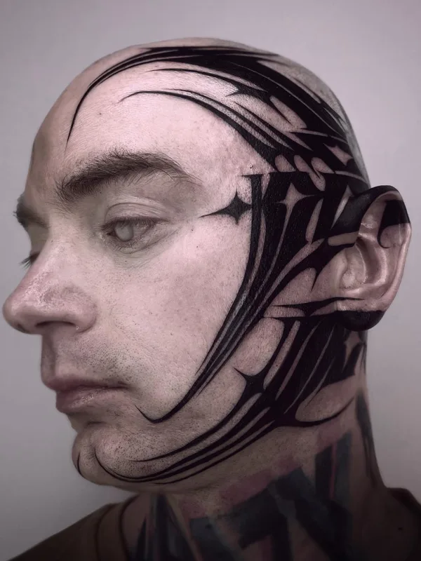 male black blackwork татуировка на face #75428 | Тату мастер Bastian Blau