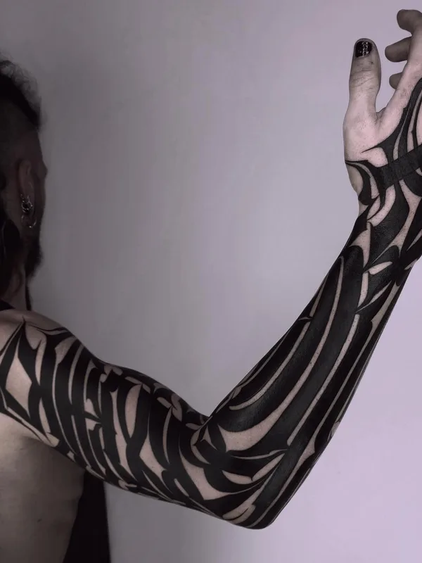 male black blackwork татуировка на full sleeve #75423 | Тату мастер Bastian Blau