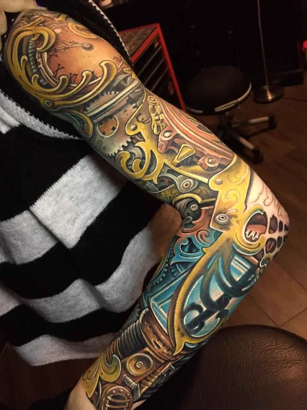 color biomechanical татуировка на full sleeve #16828 | Тату мастер Julian Corpsepainter Siebert