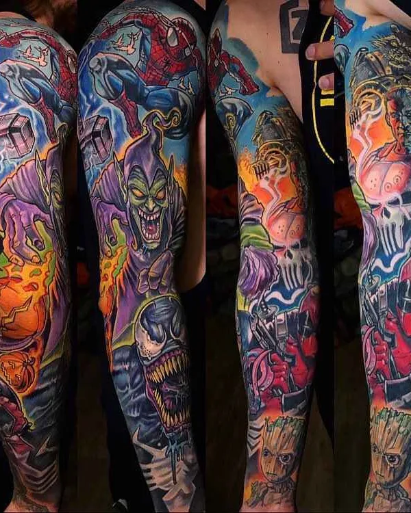 male color comic татуировка на full sleeve #17430 | Тату мастер Derek Turcotte